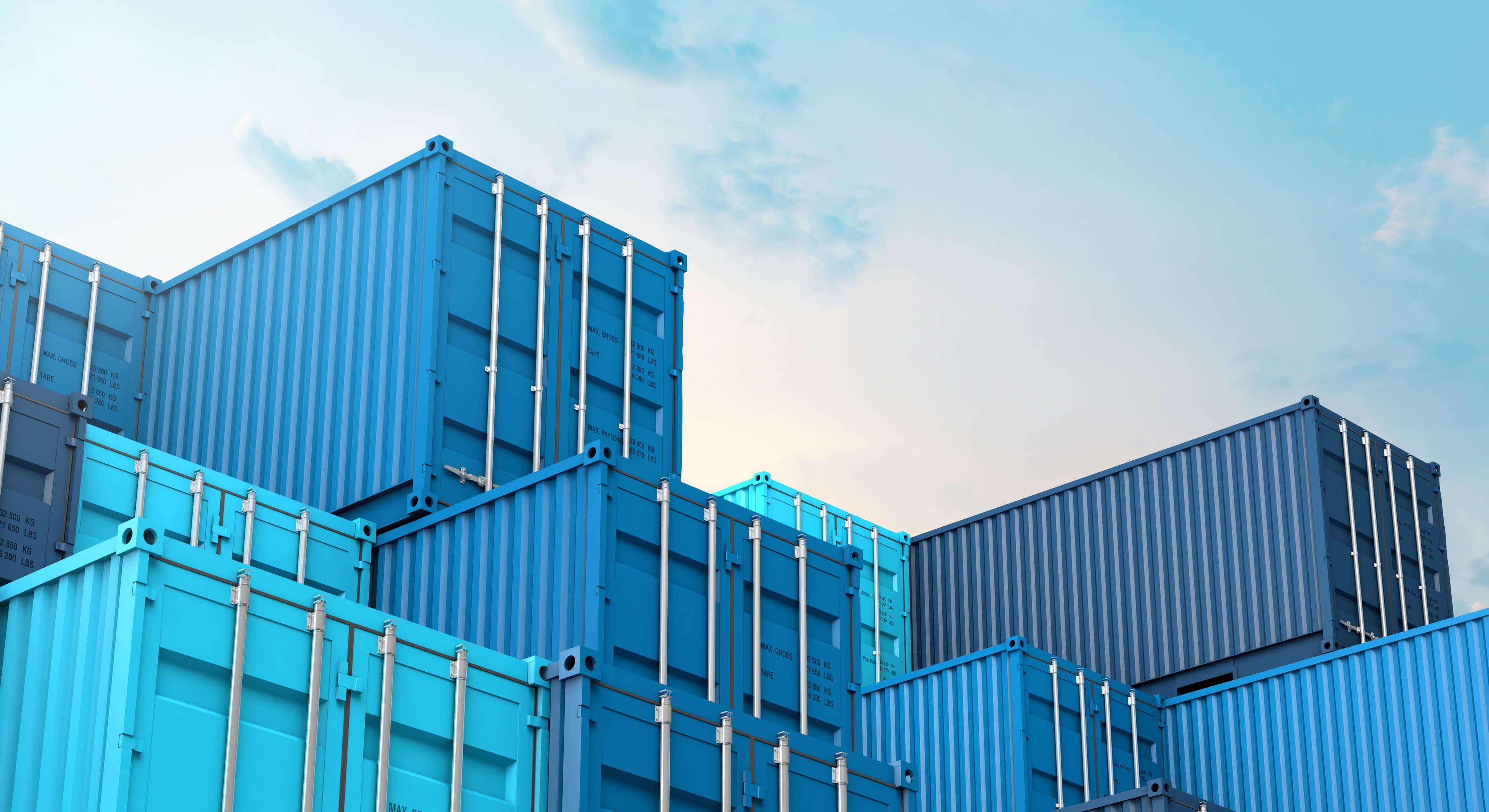 Containers staged for international trade operations