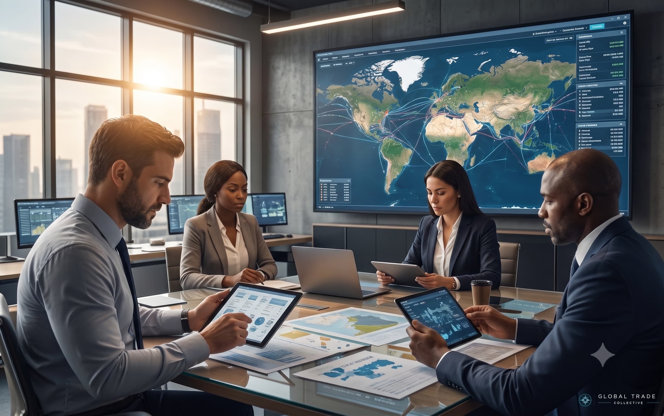 Technology team reviewing global trade lane intelligence