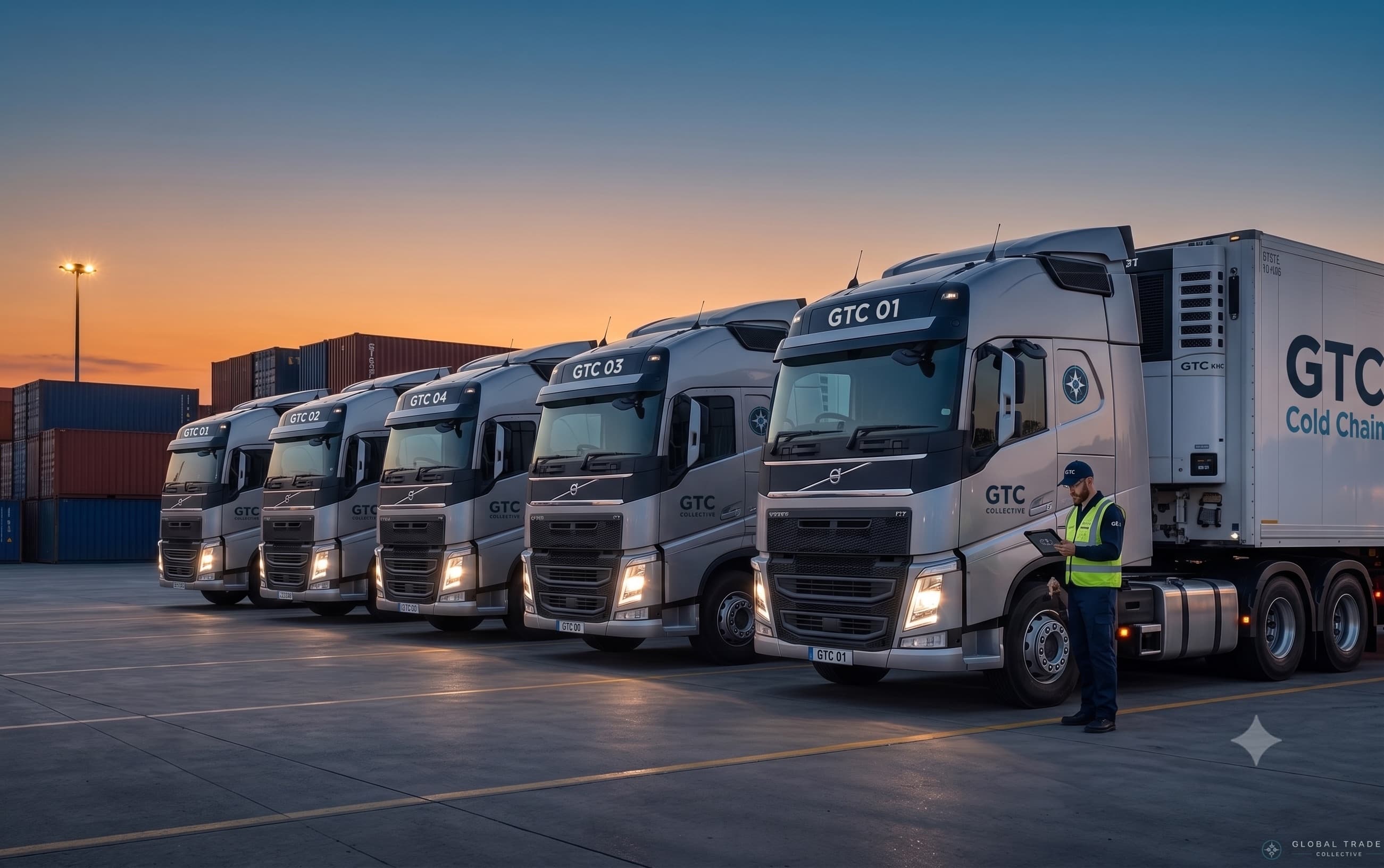 GTC cold-chain trucks staged for cross-border logistics